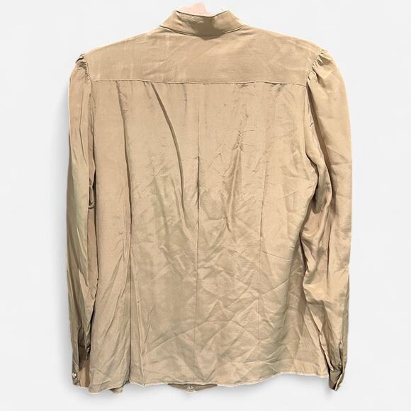 Vintage 100% Silk Brown Button Down Blouse Classic Effortless Minimalist - Picture 4 of 8